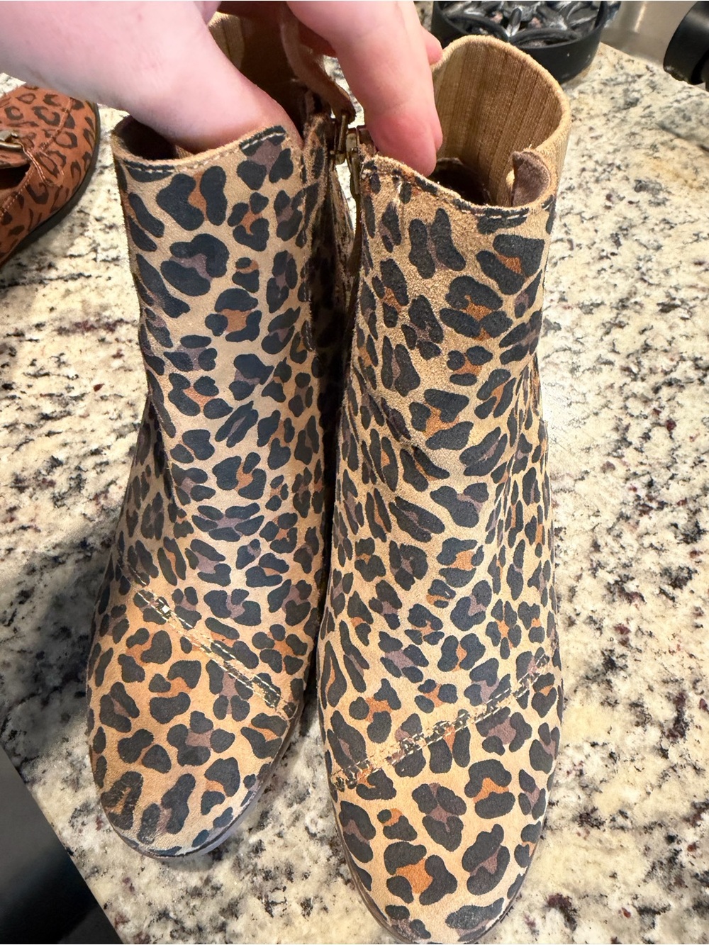 Toms Leopard Print Ankle Boots in Black and Brown